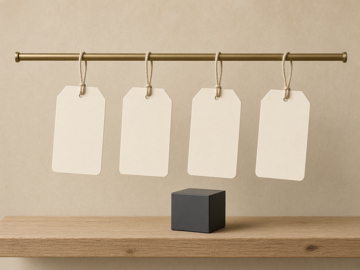 Four blank hang-tags above a single unmarked sensor block.